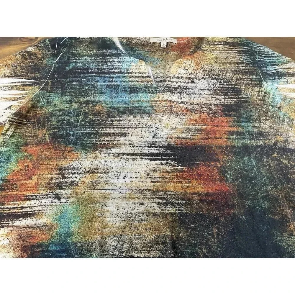Jess and Jane Womens Large Watercolor Abstract Rhinestone Print Tunic Top - Picture 6 of 11